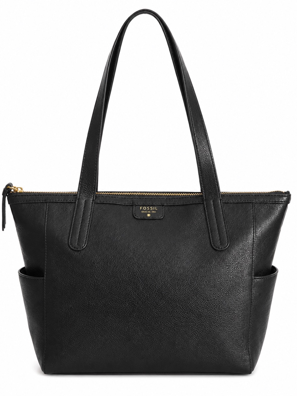 Fossil Black Leather Large Zip Top Tote Laptop Shoulder Bag Work bag - Picture 2 of 14